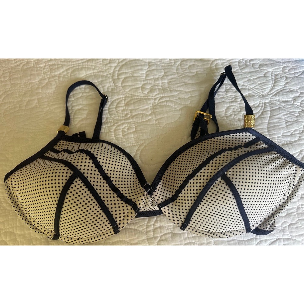 Beach Bunny Swimwear Bra Bikini Top‎ Cream Black Polka Dot Padded 2XL